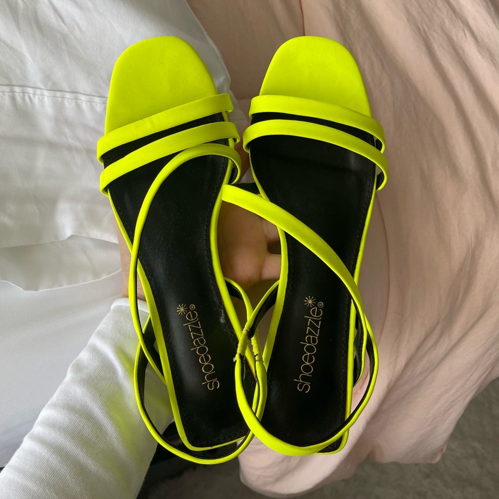 Neon Yellow Strappy Mini Heels